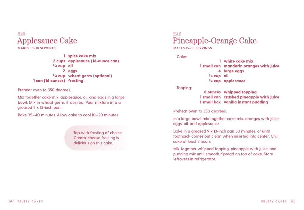 Two recipe pages from "101 Things to Do With a Cake Mix, new edition," available in standard cookbook size.