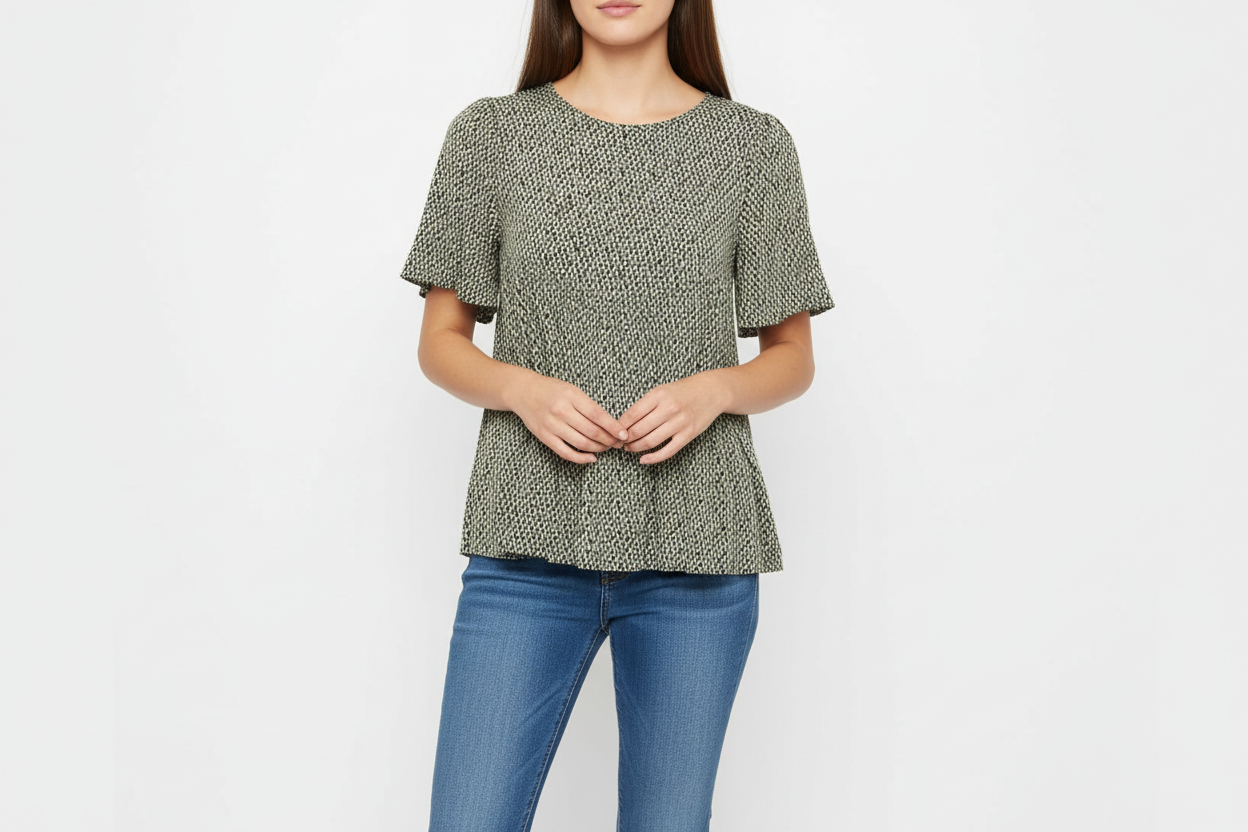 Green Woven Short Sleeve Top | P.S Kate