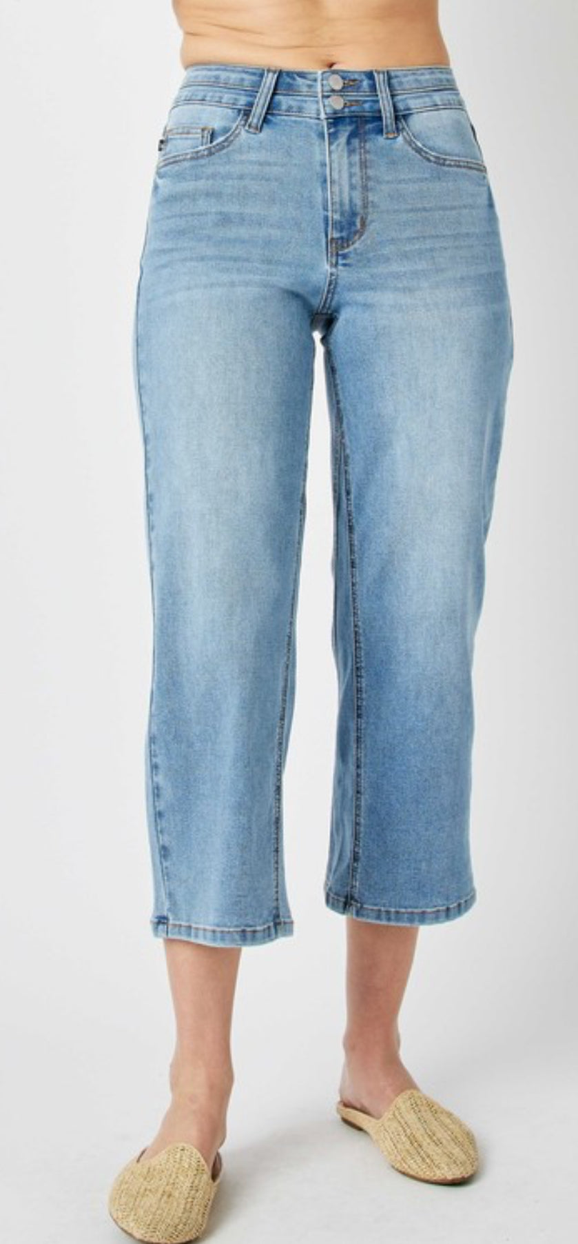 High Waisted Double WB Crop Wide Jeans