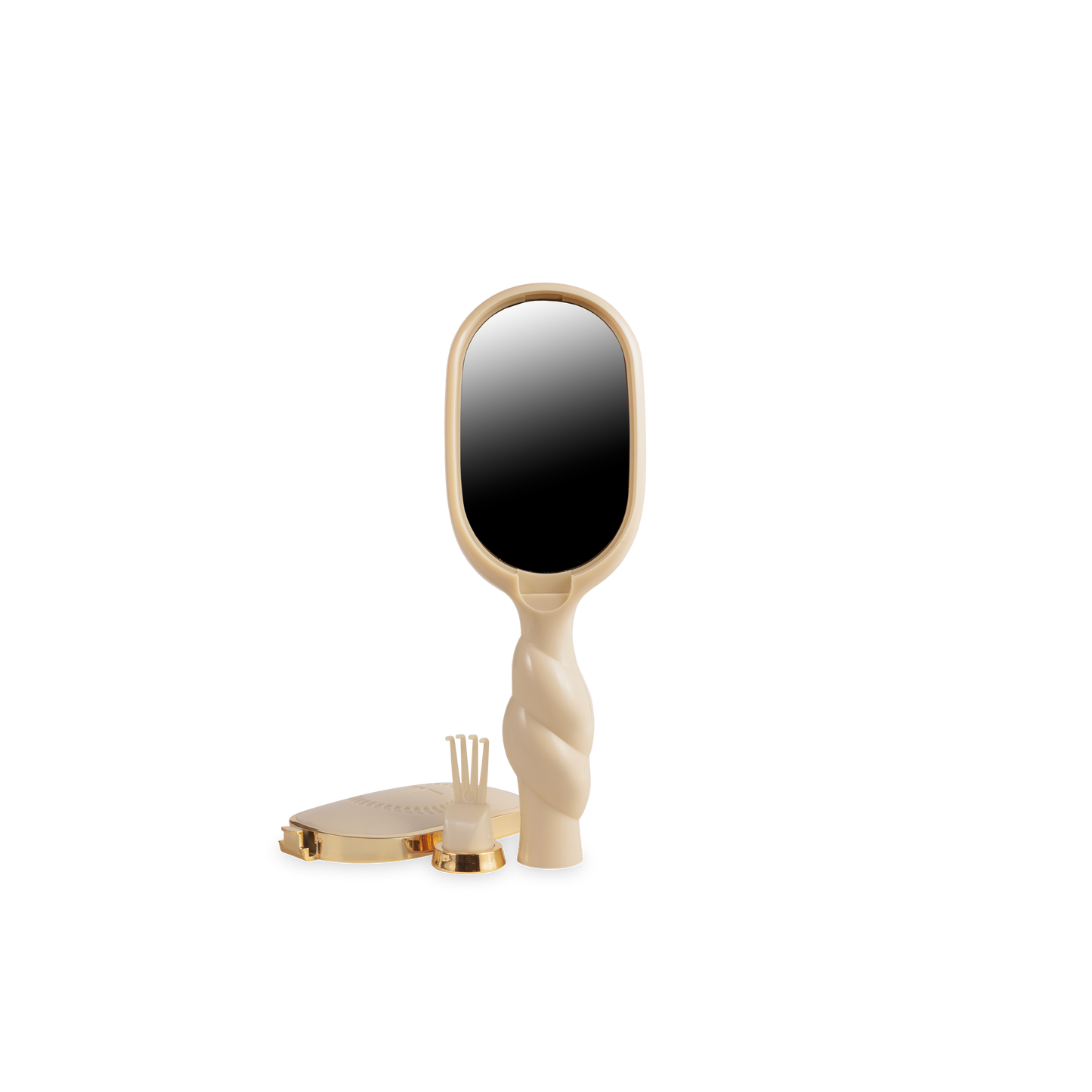 The Mini Boar Brush | Tan; compact size, tan bristles, ergonomic handle. Available in small and medium.