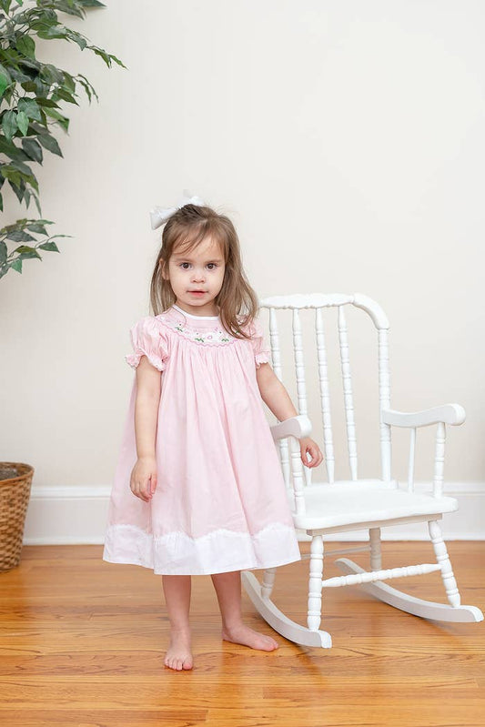 Light Pink Easter Bunny Smocked Bishop Dress: 2T