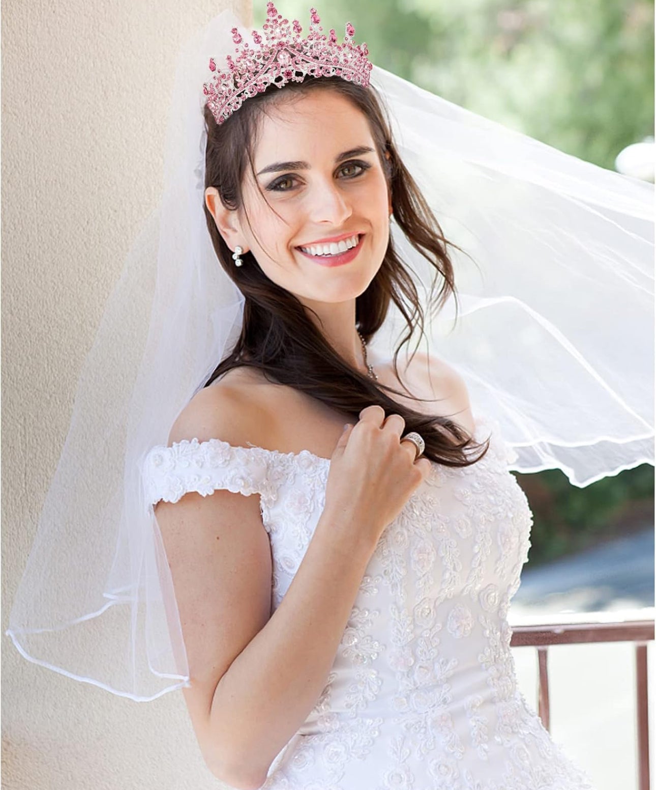 Pink Crystal Tiara with brilliant-cut stones. Available in sizes S, M, L.