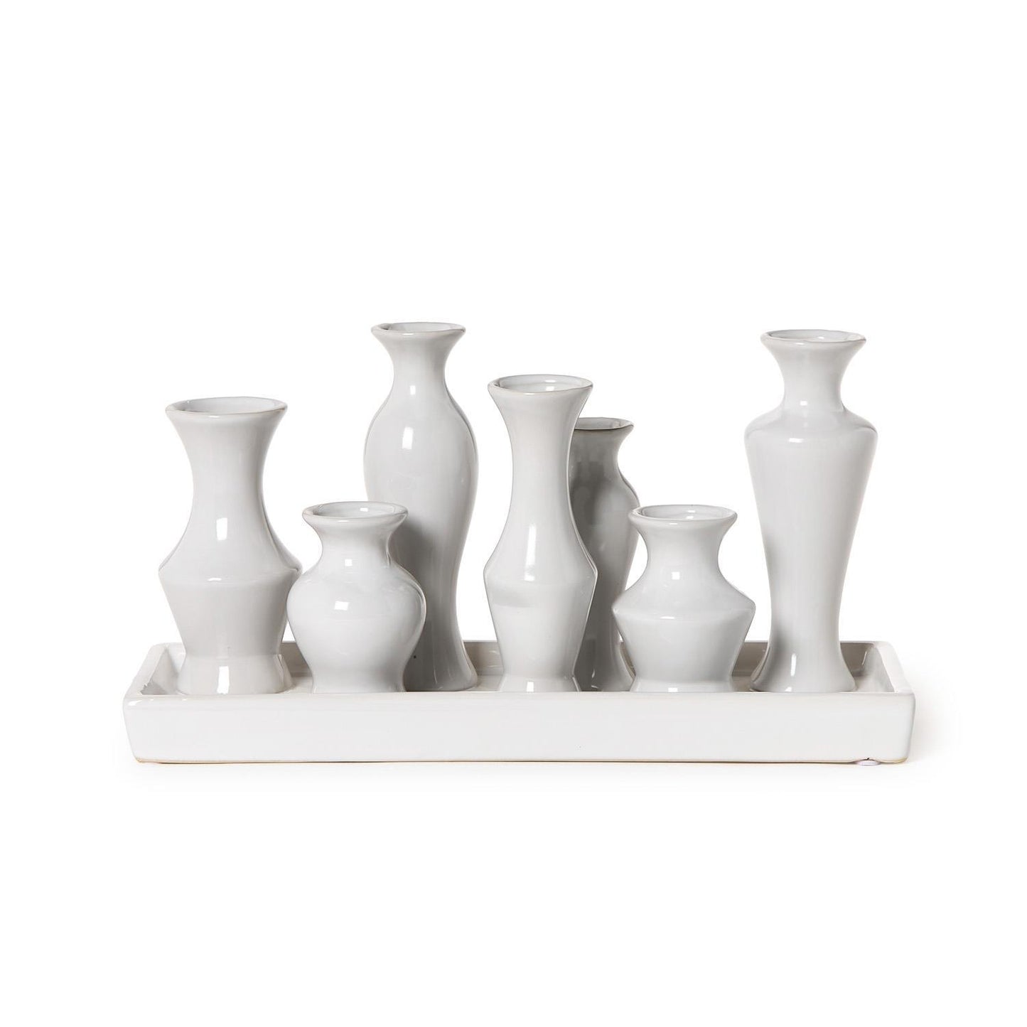White Glaze Multi Vase with 7 Sections on Rectangular Platform