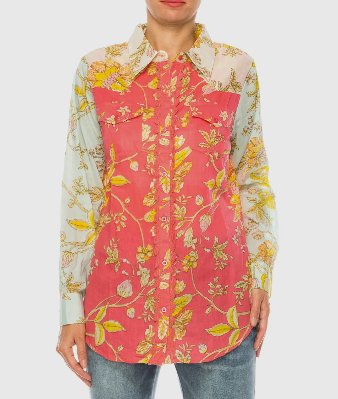 Vintage Floral Button-Down Top