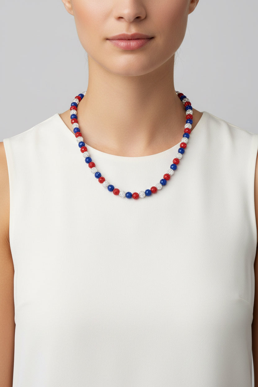 Red, White & Blue Crystal Beaded Necklace