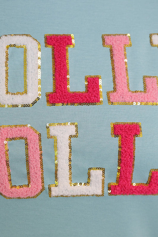 Holly Jolly Patch Luxe Pullover | Light Blue