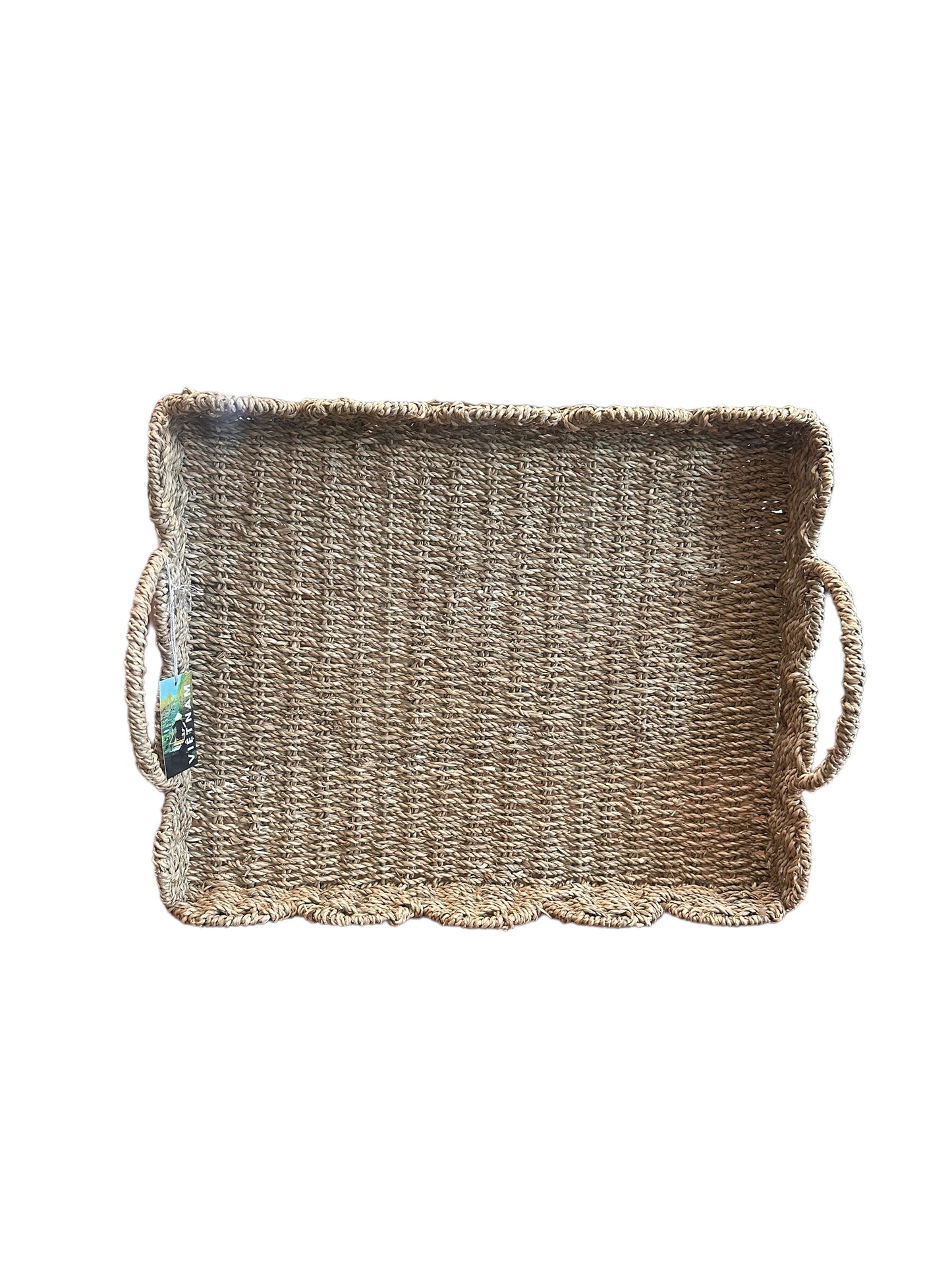 Rectangular weaved basket with scalloped edges 19 x 15”