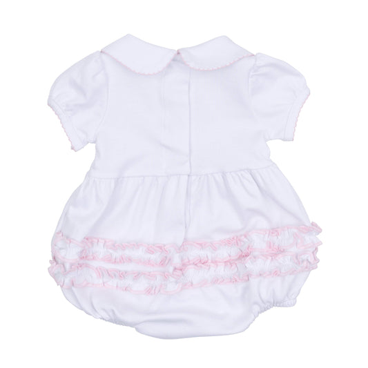Essentials Solid Collared Ruffle Bubble - White Pink: Newborn
