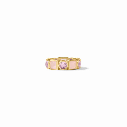 The Jolie Ring: 24K gold with alternating square and round pink stones. Available in sizes 5-9.