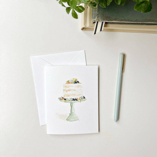 Set of 8 watercolor cake notecards with envelopes, blank inside. Size: 4.25" x 5.5". Only includes The Cake Notecards set.