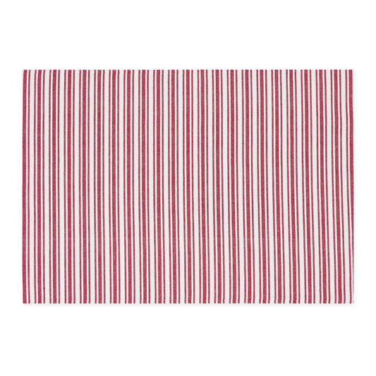 Handcrafted cotton placemat with red and white stripes. Reversible. Available in 13"x19".
