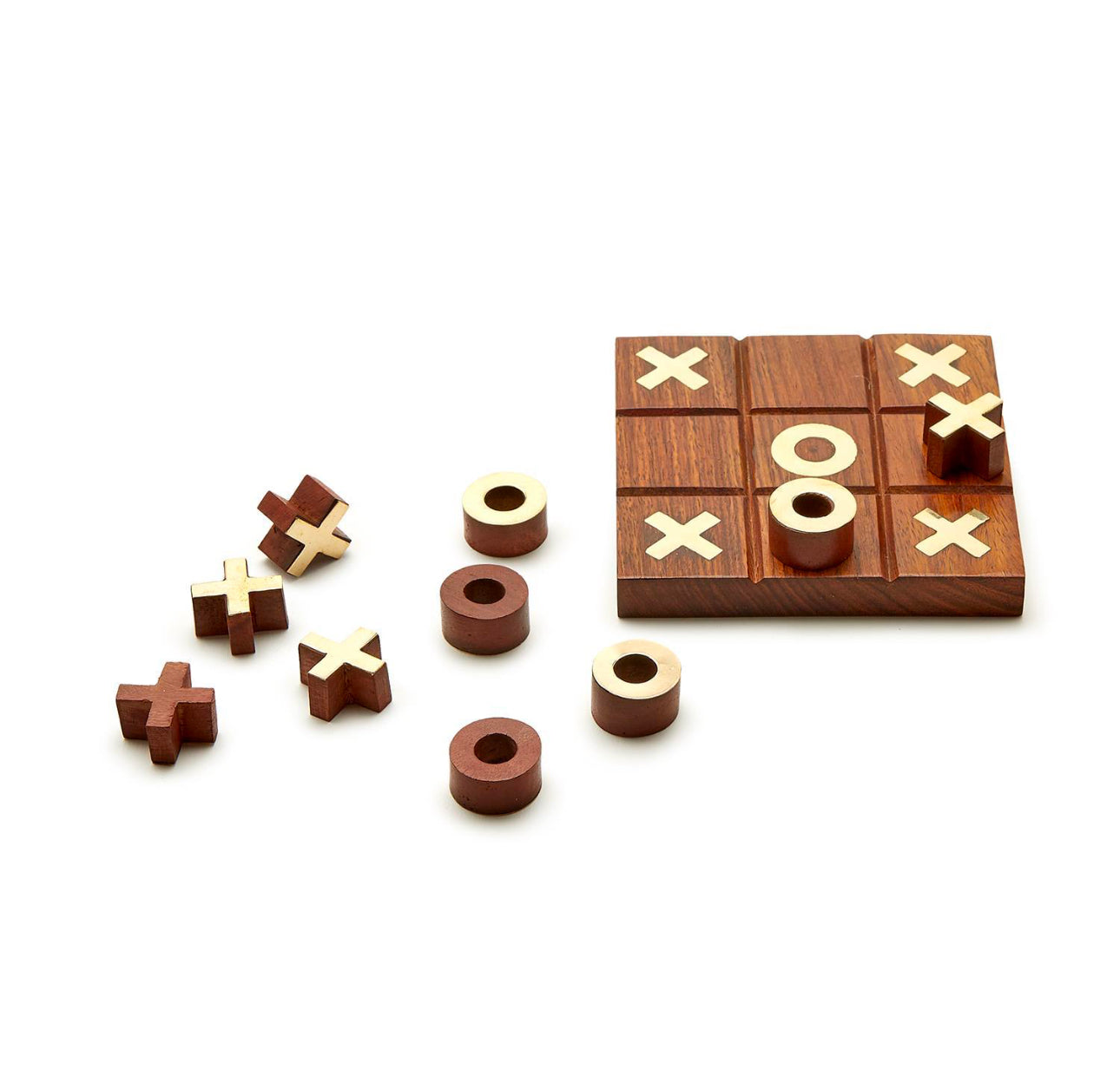 Acacia wood 2 in 1 Game Set Hand Crafted Storage Box with X and O pieces; available in multiple sizes.