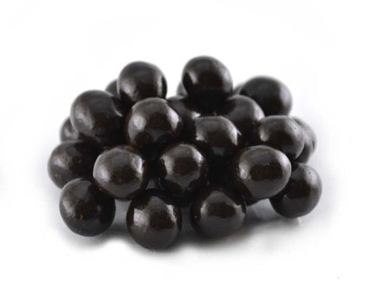 Shiny, round Dark Chocolate Espresso Beans available in small, medium, and large sizes.