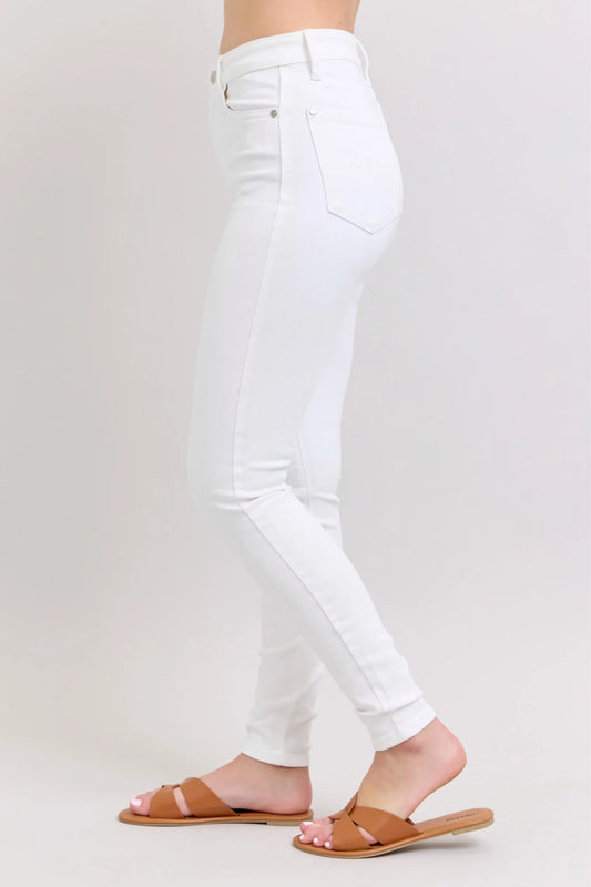 Judy Blue High Waist White Skinny Jeans: Classic five-pocket design, comfort stretch material. Available sizes: 0-24.