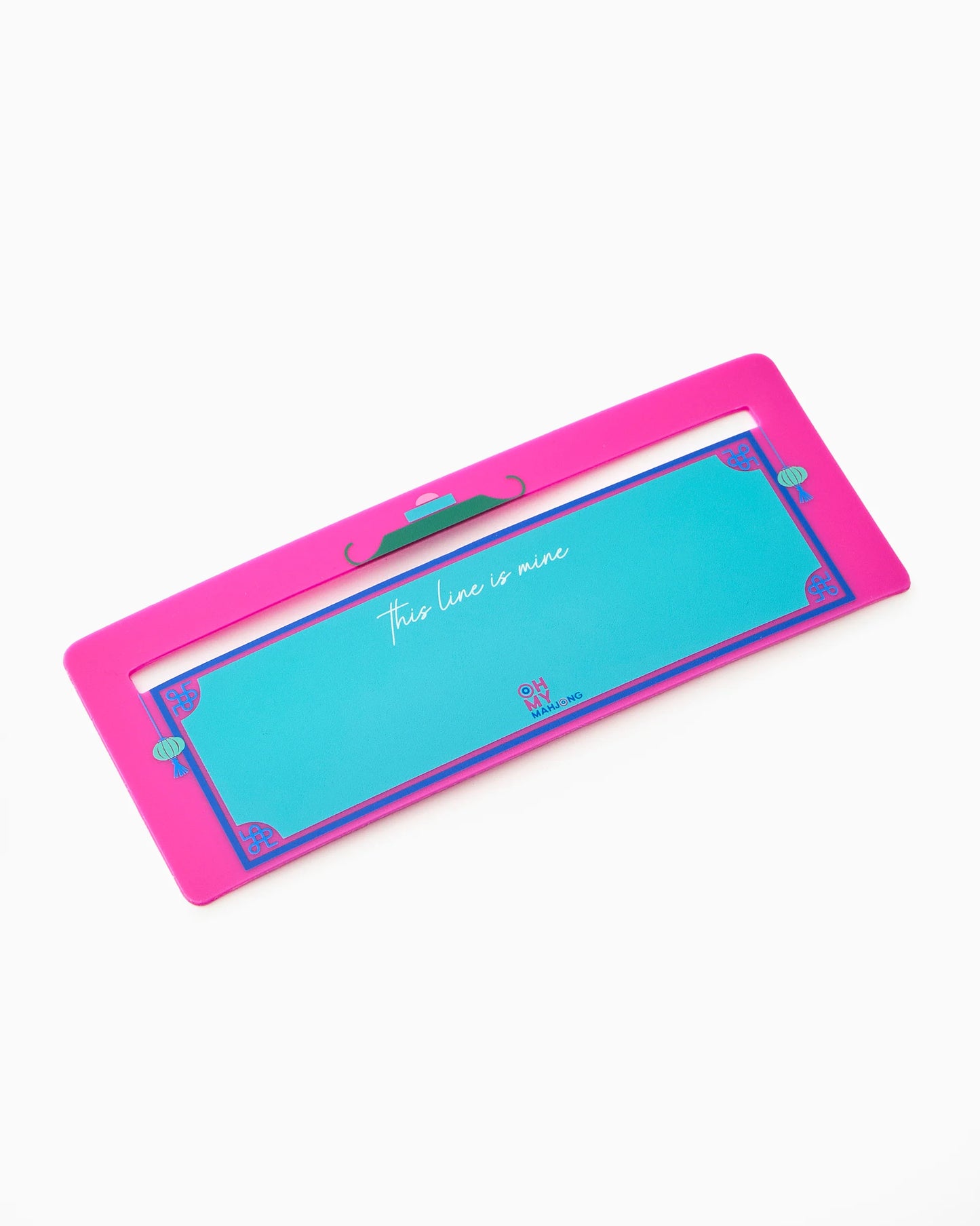 Rectangular Mahjong Line Finder in bright pink and blue paper with “this lane is mine” in white cursive across the center; available in multiple sizes.