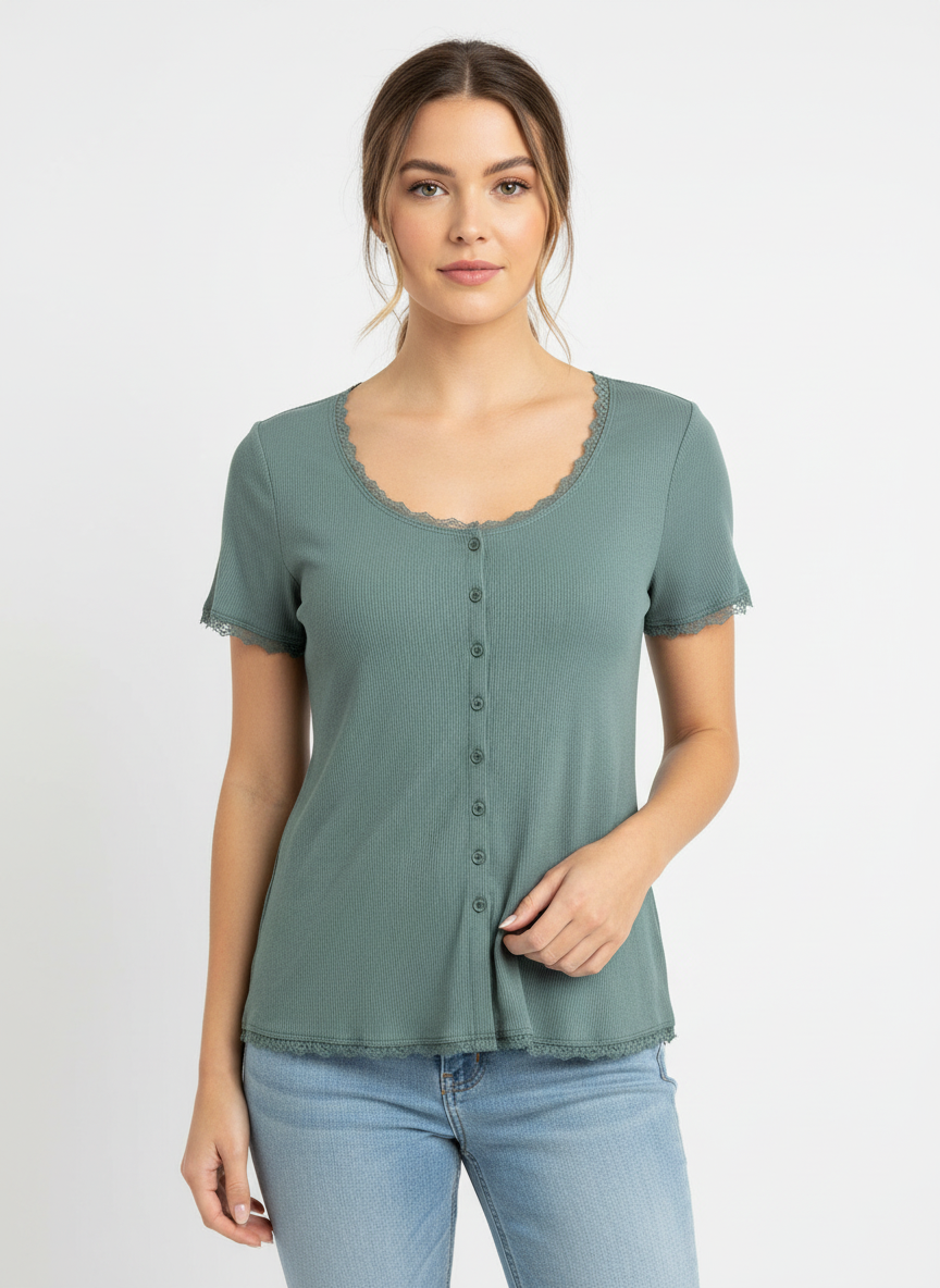Emerald Green Lace Ribbed Top | P.S Love