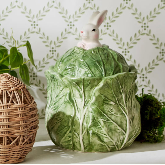 Bunny Cabbage Leaf Hand Painted Canister