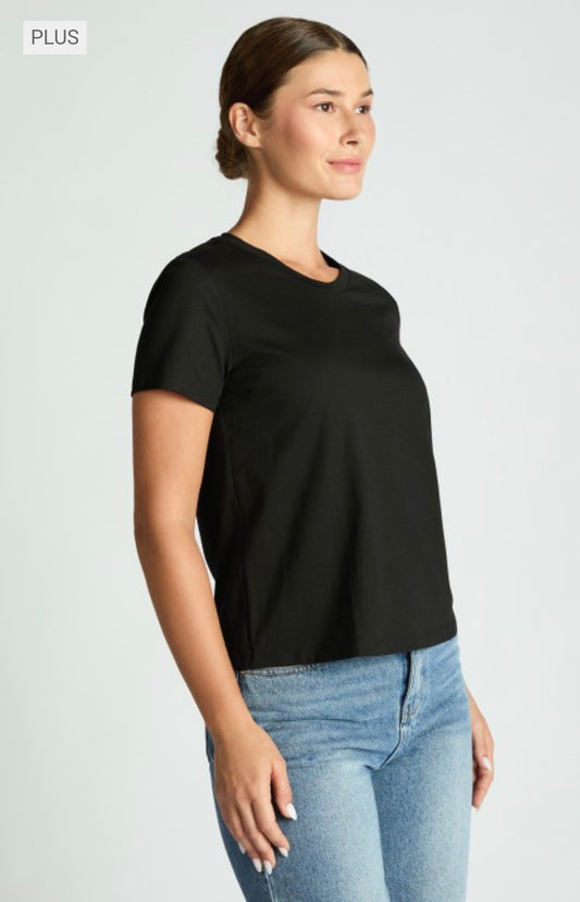 Cotton Short Sleeve Top in black, available in sizes XS–XL. Simple, classic design.