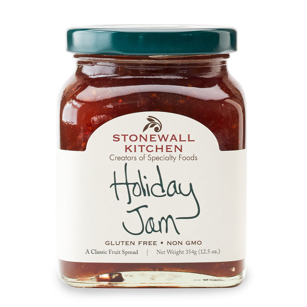 Stonewall Kitchen Holiday Jam: Gluten-free, non-GMO, 354g (12.5oz). Features hints of Maine blueberries.