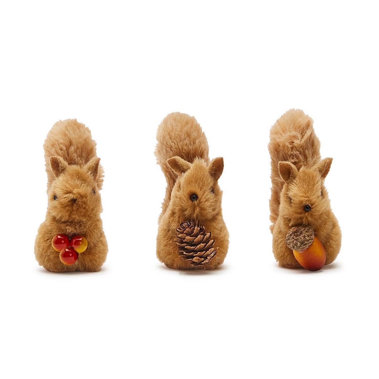 Three Festive Friends Squirrel Clip-on Ornaments, each with a unique accent; available in set of 3, 4" each.