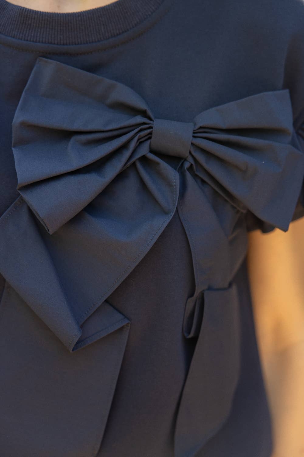 Contrast Ribbon Ruffle Sleeve Top