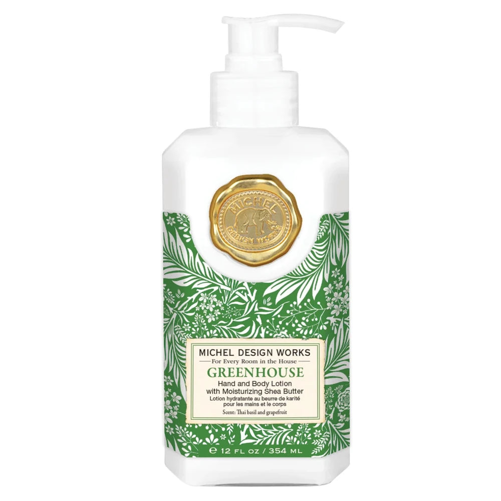 Greenhouse Hand & Body Lotion with shea butter, Thai Basil and Grapefruit scent. Available in 500ml and 100ml sizes.