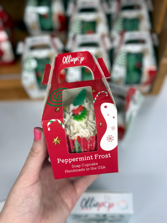Handmade Peppermint Frost Cupcake Soap: Boxed