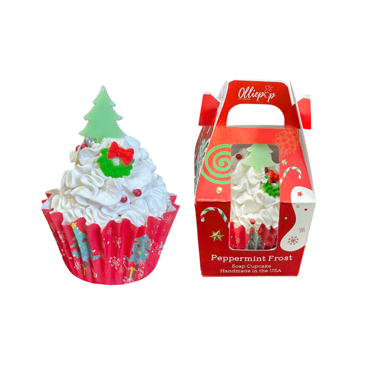 Handmade Peppermint Frost Cupcake Soap: Boxed