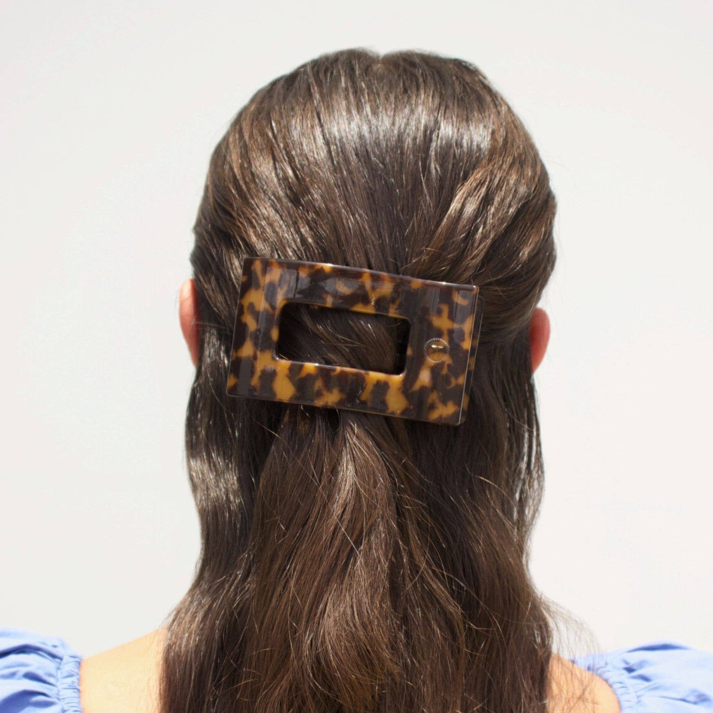 TELETIES Flat Rectangle Hair Clip in tortoiseshell, available in small and large sizes.
