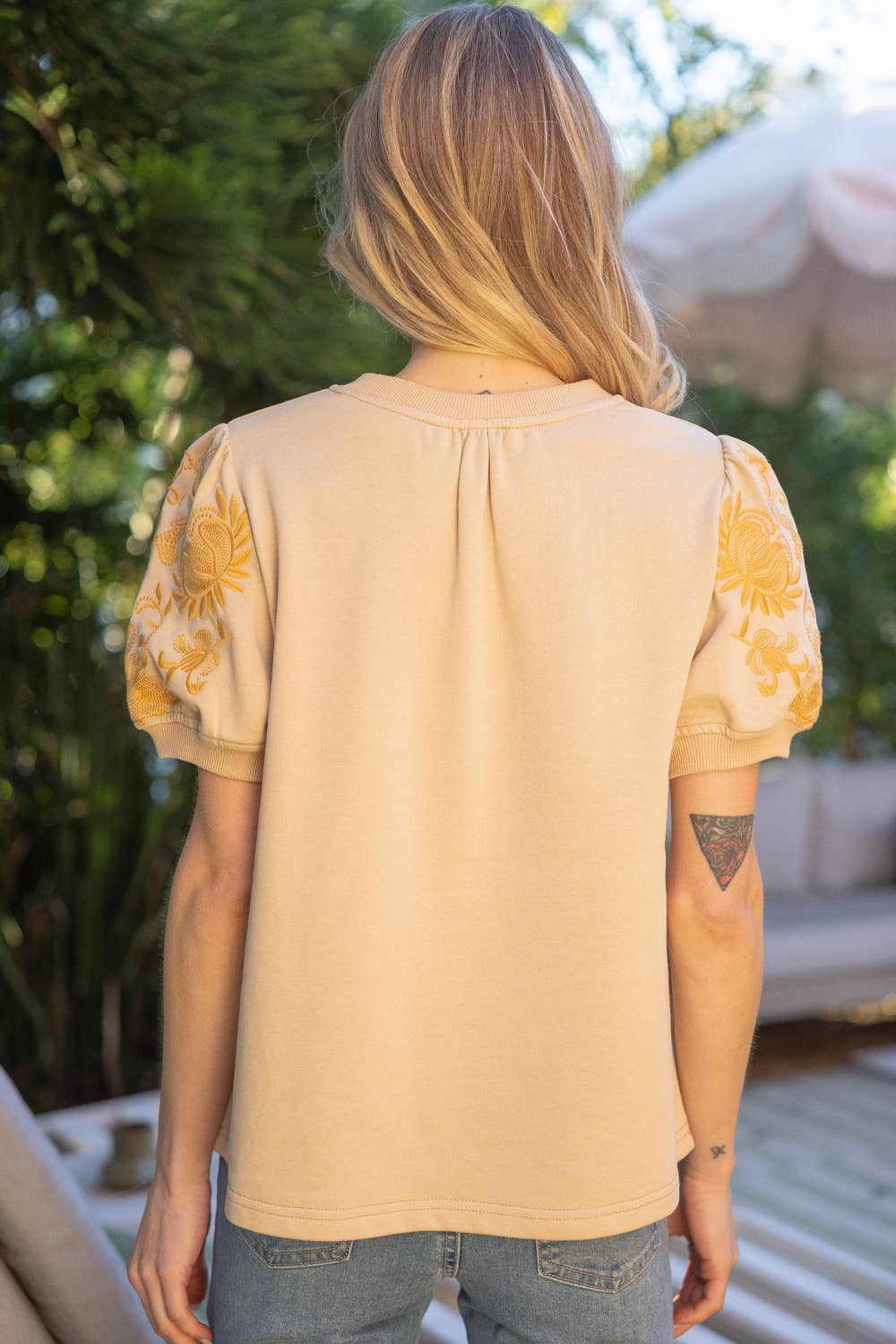 Embroidered Short Sleeve French Terry Top