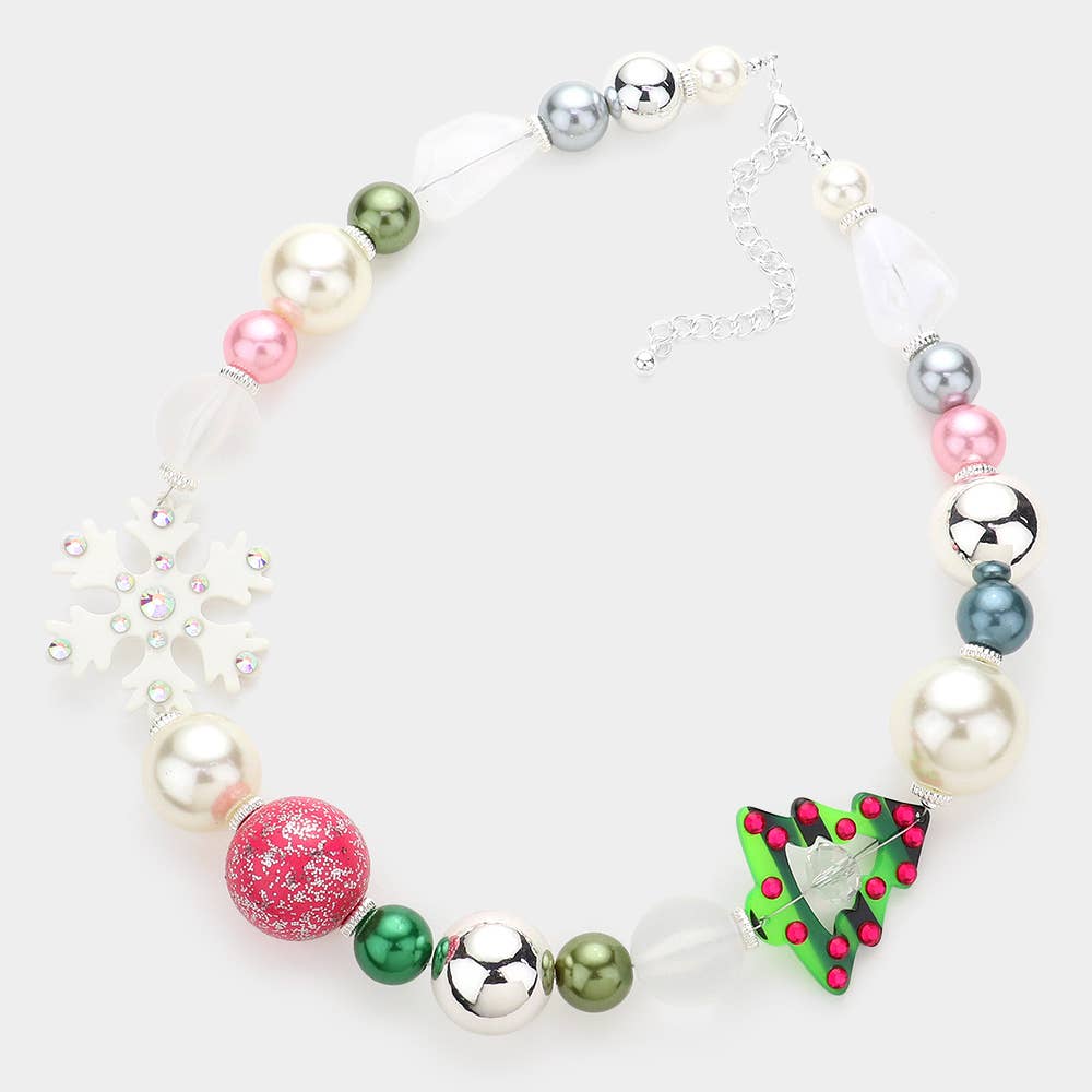 Snowflake Christmas Tree Pearl Beaded Necklace