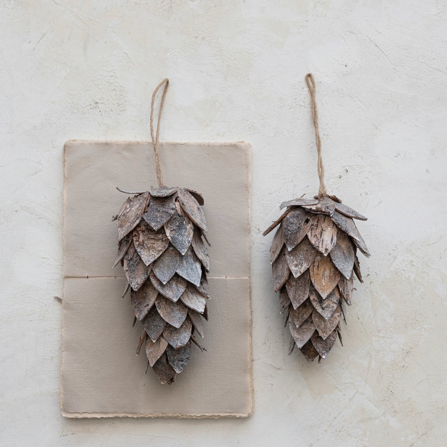 Round. Birch Bark Pinecones Ornament
