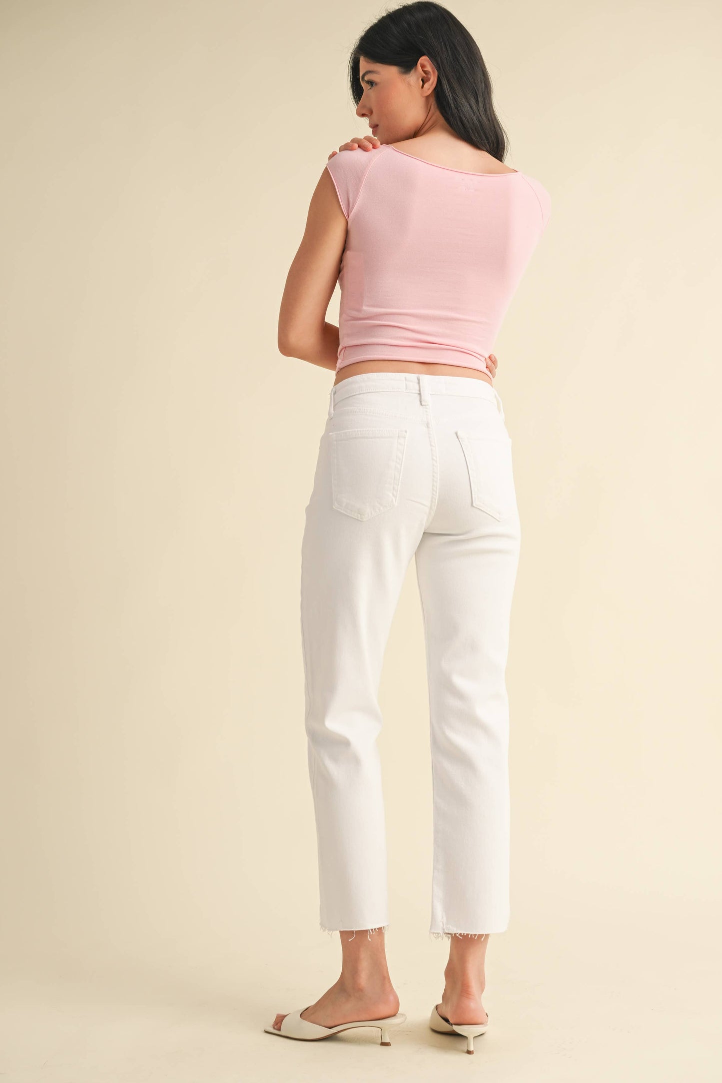 The Vintage Slim Straight Jeans in White, available in sizes 24-32.