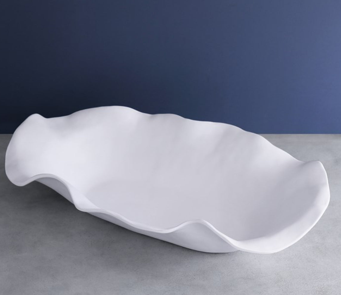 Havana Extra Long Oval Centerpiece: large white serving bowl, wavy edges, organic shape. Available in multiple sizes.