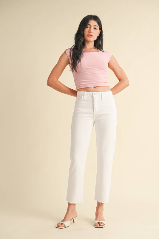 The Vintage Slim Straight Jeans in White, available in sizes 24–32.