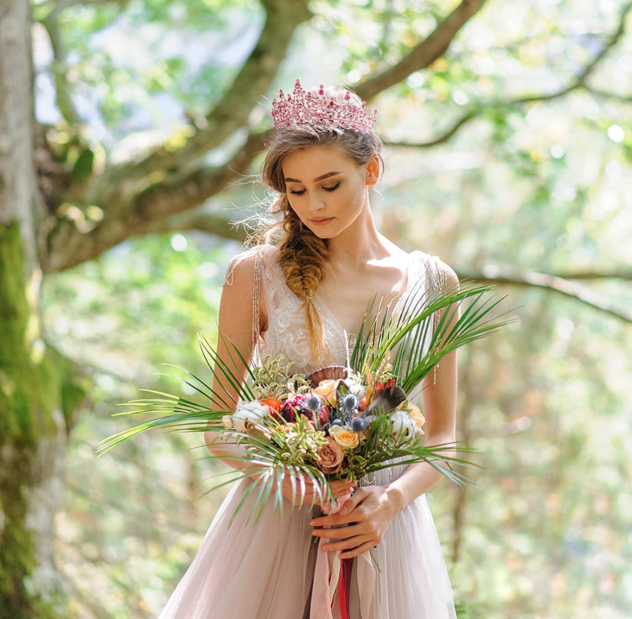 Pink Crystal Tiara with shimmering stones. Available in small, medium, and large sizes.