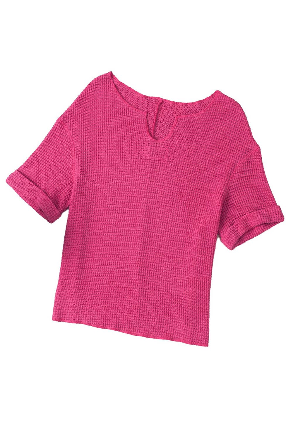 Women Textured Knit Split Neck Short Sleeve Top