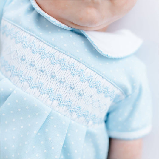 Luca's Classics Smocked Short Sleeve Bubble - Light Blue