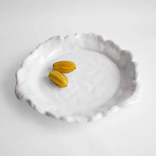 Vida Havana Extra Large Round Platter with white wavy-edged design; available in extra large size.