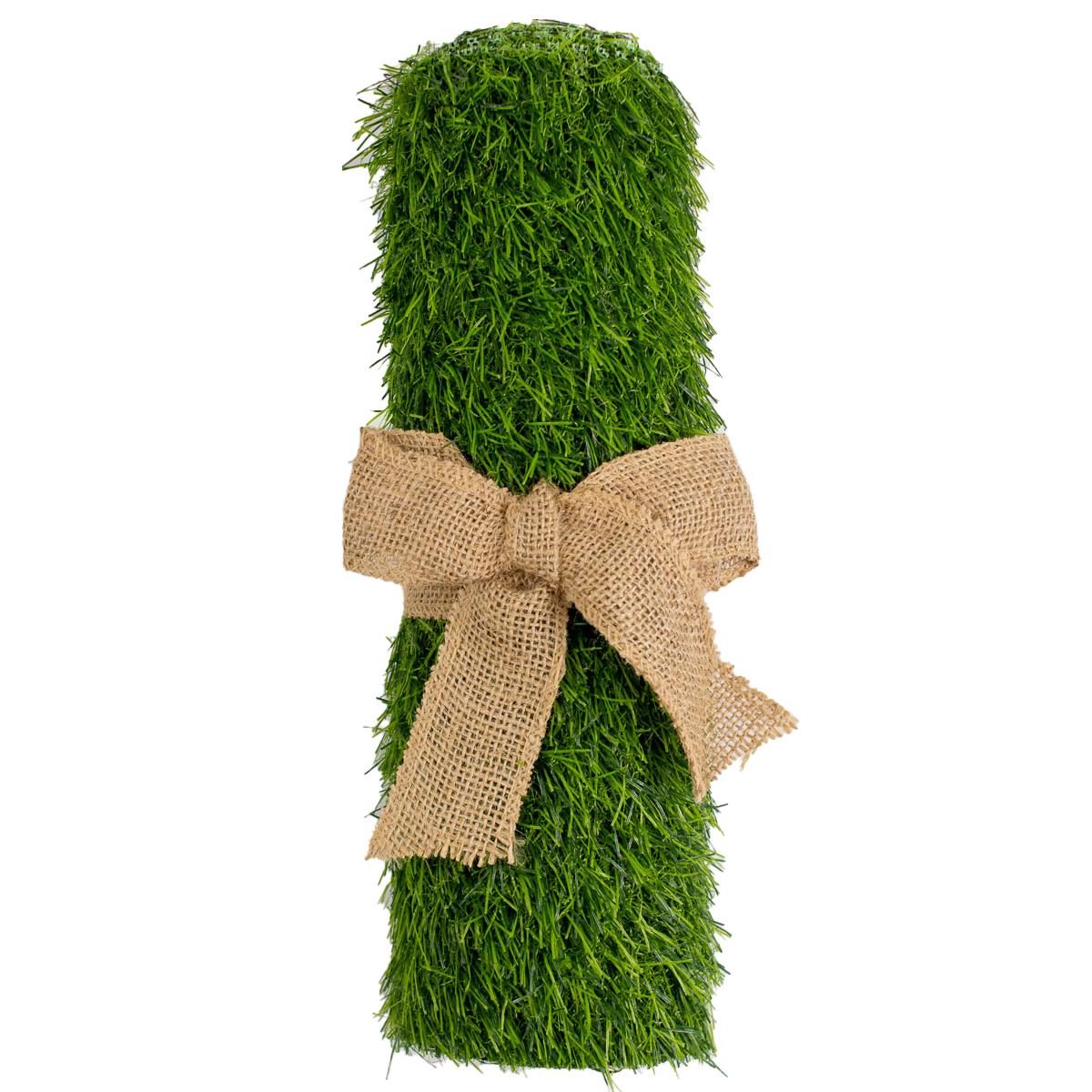 Grass Table Runner 12x47, rolled and tied with a burlap ribbon bow. Available size: 12x47 inches.