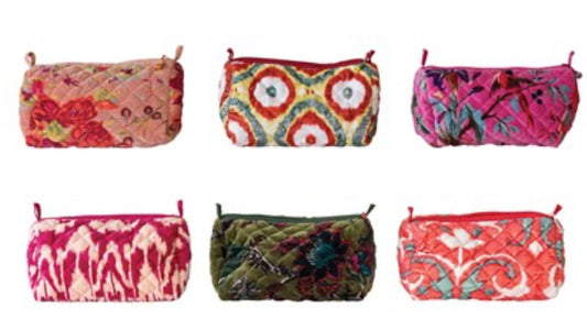 Quilted Cotton Velvet Printed Zip Pouch