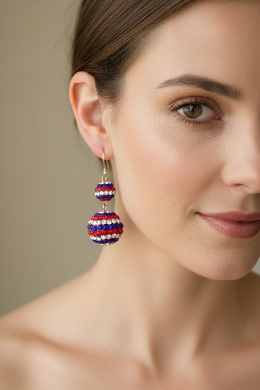 Red, White & Blue Crystal Ball Earrings