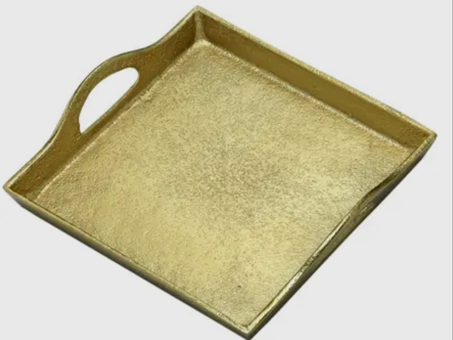 Gilded Square Gold Tray with elegant handles, stylish gold finish; available in small, medium, and large sizes.