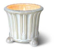 Small Fluted Pot Candle with white ridged holder, three feet, soy wax, 30-hour burn time. Size: Small.