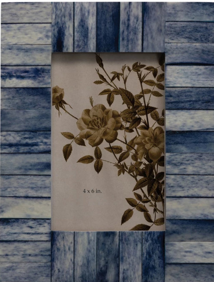 Blue Wood & Bone Picture Frame, fits 4 x 6 inch photos. Available size: 4 x 6 inch.