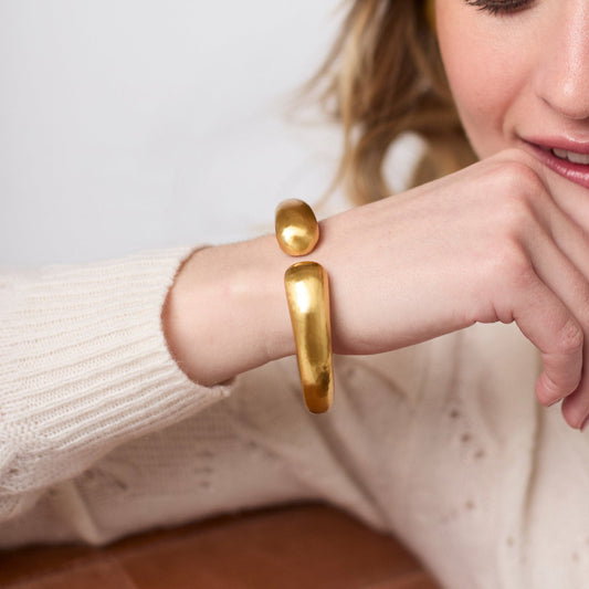 Solara Demi Cuff: chunky 24K gold plated bracelet, available in S, M, L sizes.