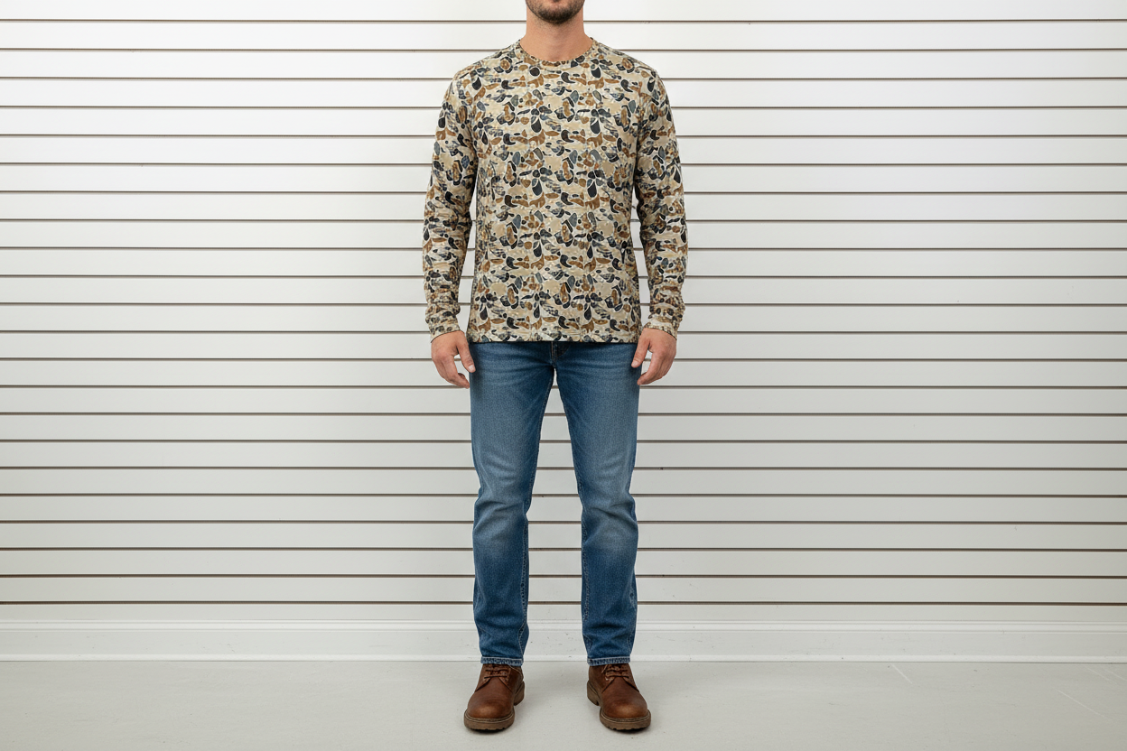 Simply Southern Dri-Fit Long Sleeve Camo Shirt, available in S-XXL. Features moisture-wicking camo design.