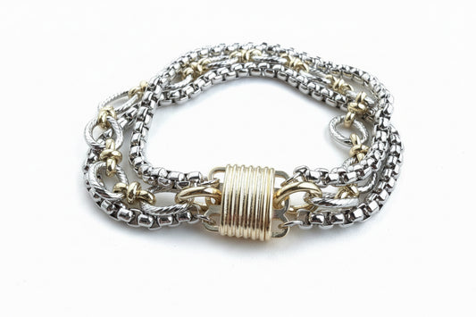 3 Chain Gold and Silver Magnetic Closure Bracelet