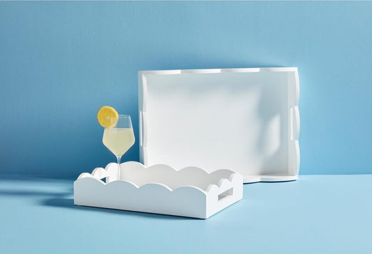Large 13" x 18" white Scallop Lacquer Tray; size: 13" x 18".