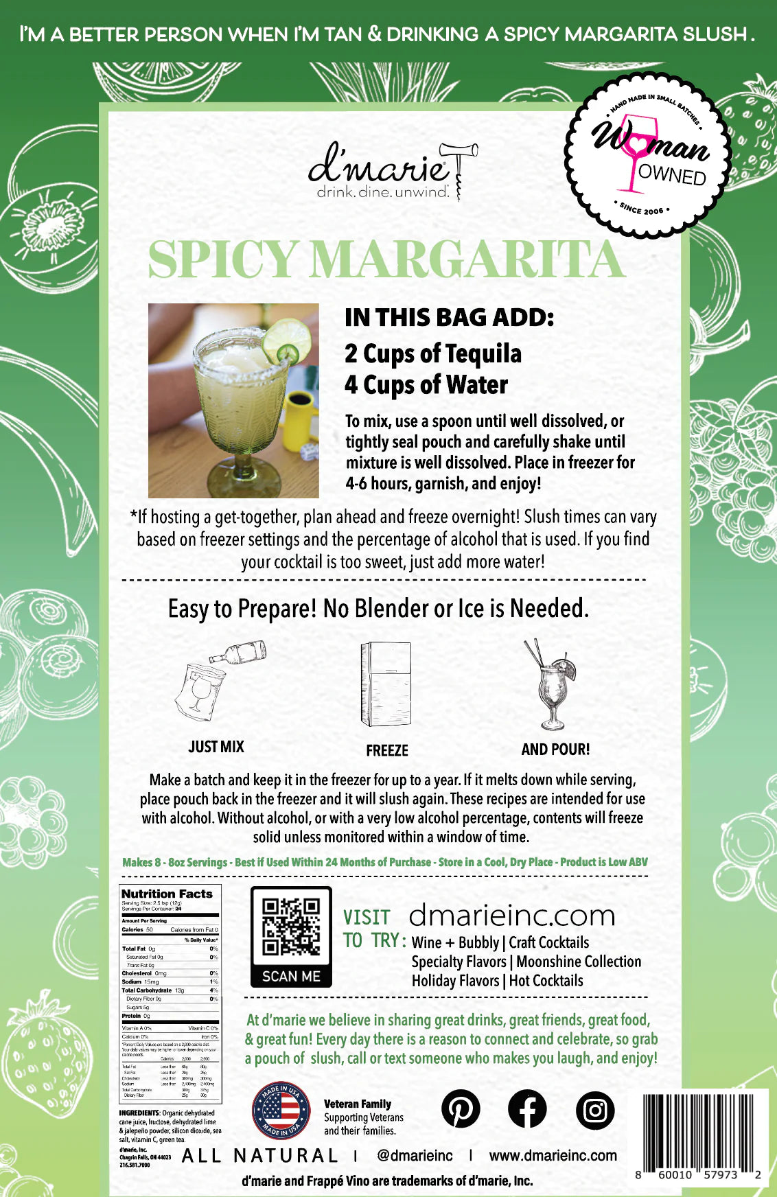 Spicy Margarita 10 oz. | d'marie Drink Mixes